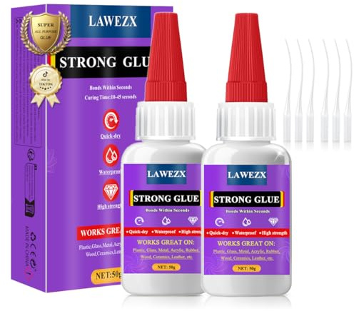100g Sekundenkleber Extra Stark, LAWEZX Flüssiger Superkleber - Wasserfest | Hitzebeständig | Schnell Trocknen | Hochfester, Alleskleber für Kunststoff, Glas, Holz, Metall, Keramik, Gummi, Basteln uvm