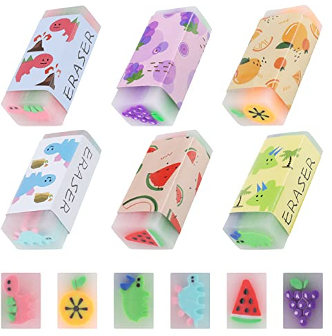Radiergummi Set - Kinder Mitgebsel Mit Dinosaurier Fruchtgeschmack Muster | 6 Stück, Mitbringsel Kindergeburtstag Posten, Für Schulen, Skizzen, Büro und Zeichen, School Supplies