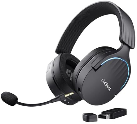 Trust Gaming GXT 491 Fayzo Gaming Headset Bluetooth + 2.4 GHz, 7.1 Surround Sound, 22H Akkulaufzeit, 85% Recyclingkunststoff RGB Over-Ear Kopfhörer Kabellos Bluetooth PC PS5 PS4 Switch, Schwarz