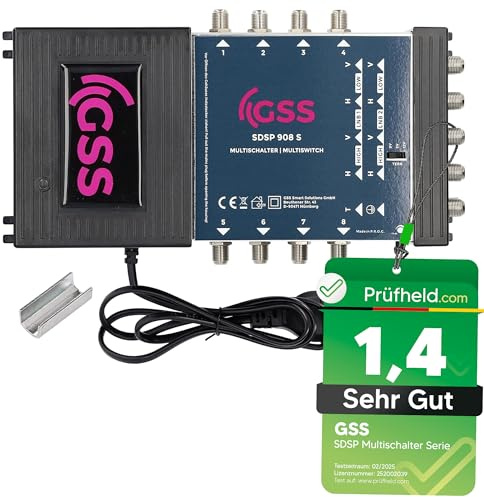 [ Test SEHR GUT *] GSS 9/8 Multischalter für Quattro & Quad LNB, Multiswitch für 2 Satelliten & 8 Teilnehmer (TV, Sat Receiver), Matrix Sat Verteiler, HD 4K Digital, für Schüssel Spiegel Antenne