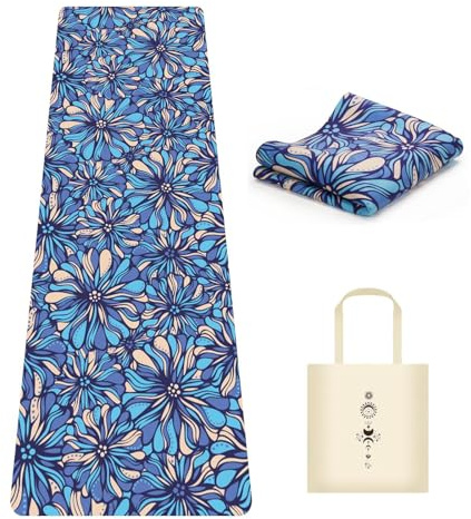MicaYoung Reise-Yogamatte aus rutschfestem, faltbarem Wildleder – 1,5 mm dünn & leicht (1,4 kg), schweißabsorbierend für Hot Yoga, Pilates & Outdoor – inkl. Tragetasche, 183 x 61 cm