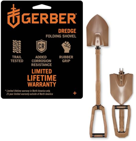 Gerber Dredge Klappspaten in Vollgröße | 114,5 cm faltbarer Spaten aus pulverbeschichtetem Stahl, Nylon-/Aluminiumgriff, Coyote, 1064419