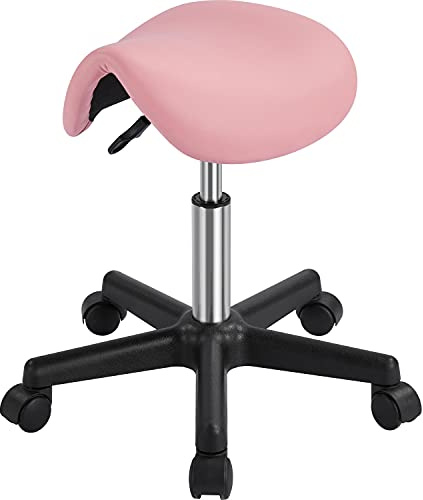 Yaheetech Sattelhocker Rollhocker Drehhocker Praxishocker Arbeitshocker Bürohocker Sitzhocker Hocker mit Rollen höhenverstellbar drehbar Rosa