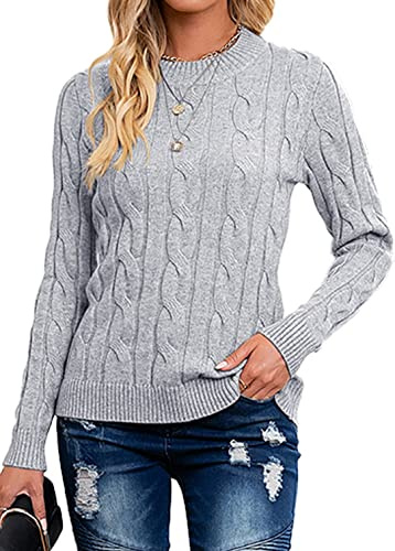 Breampot Damen Strickpullover Rundhals Zopfmuster Pullover | Weicher Stretch-Strick mit Zopfmuster für Alltag, Büro, Herbst und Winter