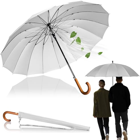LOGAN & BARNES Stockschirm Sturmfest Ø120cm mit hochwertigem Echtholzgriff und geräuschloser Gummispitze - XXL Regenschirm Groß mit 16 Streben - Modell EDINBURGH (Weiß)