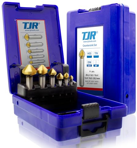 TJR® Senker 90° 6,3-20,5 mm HSS mit TiN-Beschichtung – Kegelsenker Set, Senker, Senkbohrer, Senkbohrer Holz & Metall, Bohrsenker für Holz, Metall, Kunststoff