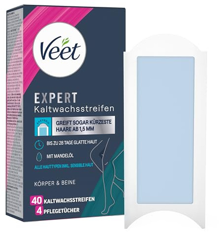 Veet Expert Kaltwachsstreifen Körper & Beine - Wachsstreifen zur Haarentfernung für alle Hauttypen inkl. sensibler Haut - 20 Doppelstreifen = 40 Streifen