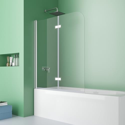 DOOLEEWEE Duschwand für Badewanne 120x140 cm, 2-teilig faltbare Duschtrennwand & Badewannenfaltwand aus ESG Sicherheitsglas mit Nano-Beschichtung