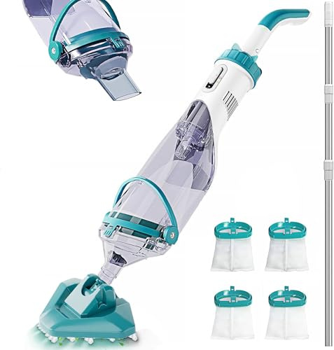 FOTING 1.0 Poolsauger mit Akku, Poolreiniger mit Filter, Pool Bodensauger mit Betriebsdauer bis zu 60 Minuten, Teleskopstange, Absaugung bis zu 4200L/H,Above Ground