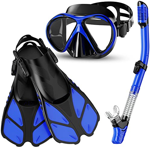 Smyidel Schnorchelset Taucherbrille mit Schnorchel und Flossen,Schnorchel Set Erwachsene Schnorchelset Tauchset Taucherbrille mit Schnorchel für Herren und Damen Tauchen Schnorcheln 3er Set