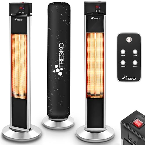 TRESKO Infrarot Stand-Heizstrahler 2000W mit Fernbedienung | Wärmestrahler Terrasse elektrisch mit 3 Heizstufen | Terrassenstrahler Innen & Außen | Infrarotstrahler mit LED-Anzeige