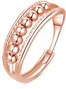 Deyanse Anxiety Ring, 925 Sterling Silber Anti Stress Ring, Bead Spinner Angst Ringe für Frauen Damen, Angstring Silber Verstellbar ringe, Offen Einstellbar Spinner Fidget Ring Anti-stress Ring