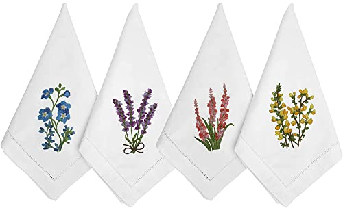 HCRAFT Bestickte Baumwoll-Tischservietten, Stoffservietten, 45,7 x 45,7 cm, gemischte Farben, Hyazinthenzwiebeln, quadratischer Stoff, Esszimmer, Servietten, maschinenwaschbar, Baumwolltuchservietten