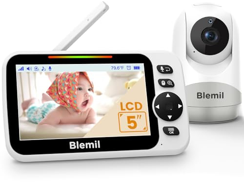 Blemil 5”Babyphone mit Kamera ohne WLAN, Video-Babyphone mit 3500-mAh-Akku | Baby Monitor mit 2-Wege-Audio, Nachtsicht sowie ferngesteuerter Schwenk-, Neige- und Zoomkamera