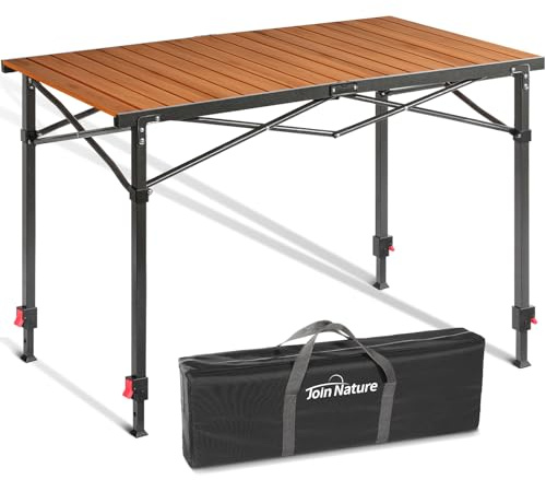 Campingtisch Klappbar Bis 100KG Campingtisch Höhenverstellbar (76/84,5/92,5 cm) Stabil Alu Klapptisch für 6 Personen - Roll Up Camping Tisch 120 x 70cm Übergröße Rolltisch für Camping, Outdoor, Garten