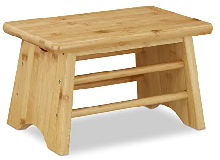 Relaxdays Fußbank, Bambus, bis 100 kg, Stabiler Tritthocker, Kinderhocker Bad, Hocker, HxBxT: 20 x 33 x 21,5 cm, Natur