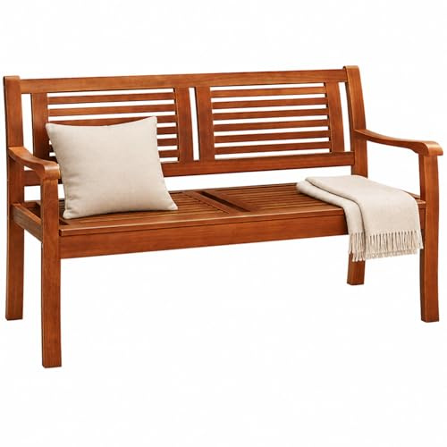 CASARIA Gartenbank aus Eukalyptusholz 2 Sitzer, wetterfest Outdoor, massiv | 123x60x90 cm, FSC®-Zertifiziert, 320kg belastbar, 45 cm Sitzhöhe, Arm- und Rückenlehne, Vorgeölt, 3 Sitzplätze, braun