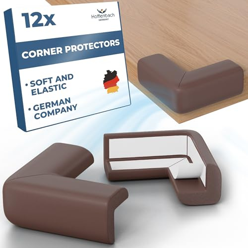 Hoffenbach 12x Eckenschutz Kantenschutz Baby – Selbstklebender Tischkantenschutz – Stoßschutz für Babys & Kinder – Weicher Schaumstoff Eckschutz für Tisch, Möbel & Ecken – Corner Protector – Braun