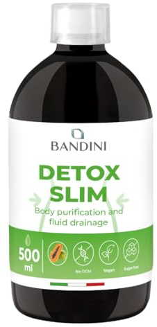 Bandini® DETOX SLIM 500ml Flüssigkeit | Entwässernd, verdauungsfördernd, antioxidativ, leberreinigend | Natürliche Ergänzung von Grünem Tee, Löwenzahn, Heidelbeere, Pilosella, Birke und Papaya | Vegan