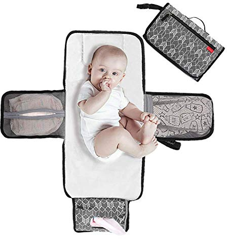 Lekebaby Tragbare Wickelunterlage,Baby Reise Wickelunterlage | Wickelunterlage mit Wischtasche,Grau