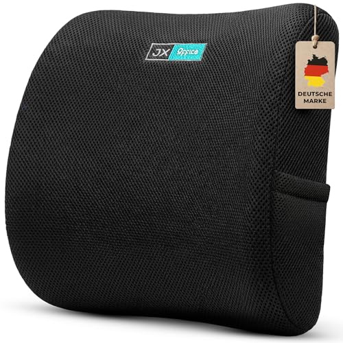 JX OFFICE Rückenkissen – Ergonomische Lordosenstütze aus Memory Foam – Für mehr Sitzkomfort zuhause, im Büro & unterwegs –Schwarz- Auto Version