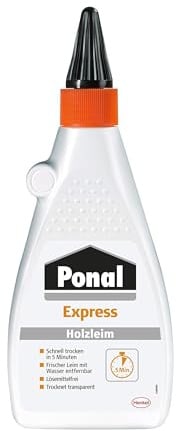 Ponal Express Holzleim, transparent und schnell trocknender Holzkleber für vielseitige Verleimungs- & Bastelarbeiten, wasserfester Leim in praktischer Flasche, 1x550g