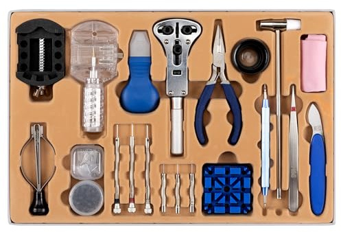 H&S Uhren-Reparatur-Set - 155 Teile - Demontagewerkzeuge Glieder, Zeiger & Rücken - Armband Einstellwerkzeug - Wasserdichtes Gehäuse - Uhrenreparaturzubehör - 155 Pièces Modern, 155 Pièces, Modern