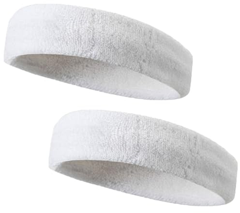 2er Pack Schweißband aus Baumwolle - Sommer Stirnband für Herren & Damen, Schweißabsorbierend, Weiß