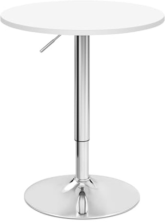WOLTU Bartisch Stehtisch, höhenverstellbarer Tisch 70-91 cm, multifunktionaler Partytisch in Wohnzimmer Küche Balkon, Bistrotisch aus MDF Metall, Weiß, 60x60x91cm