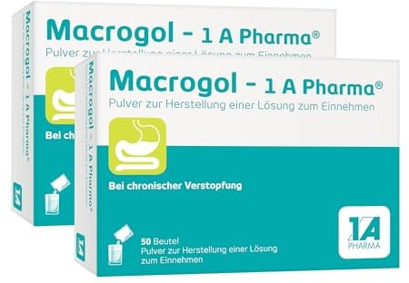 Macrogol - 1 A Pharma® Pulver gegen Verstopfung | 100 Stk | Bei chronischer Verstopfung | Bewährtes Abführmittel | Hausapotheke | Wirkt sanft