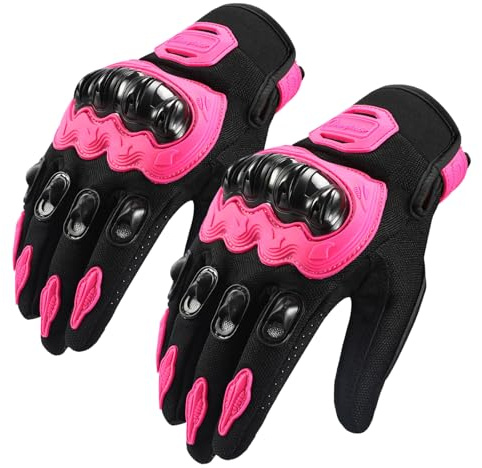 GHKLNY Motorradhandschuhe – Anti-Fall Vollfinger Touchscreen Dirtbike-Handschuhe, Vollständiger Knöchelschutz Motocross-Handschuhe für Straßenrennen, Radfahren, ATV (Rosa, Medium)