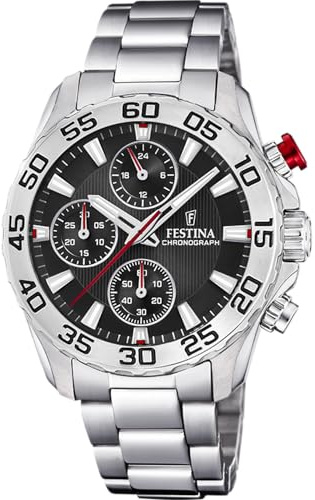Festina Kinderuhr Analog Edelstahl 316L Silber - Quarz Chronograph - Mineralglas hochresistent - 5 ATM wasserdicht F20457/3 - Junior Collection