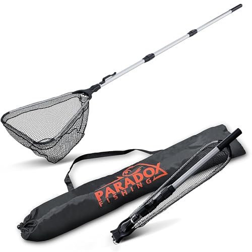 Paradox Fishing Angel Kescher gummiert 1,6m/2,1m | klappbar | Stabiler Unterfangkescher Allround | Teleskop | Kescher Angeln gummiert | Fischschonend