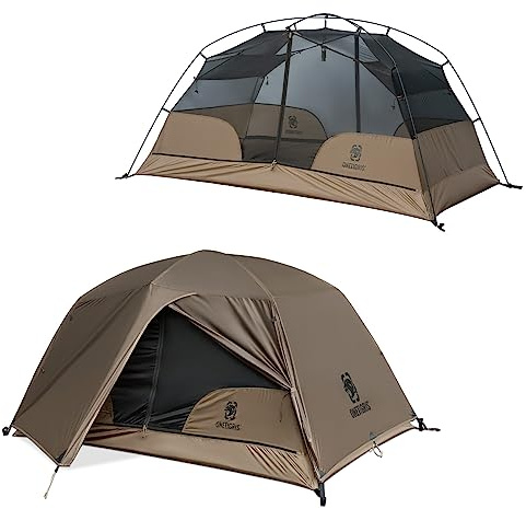 OneTigris COSMITTO 2.0 2 Personen Rucksack Zelt - Freistehend leicht wasserdicht 3 Jahreszeiten Camping Zelt für Outdoor Wandern Bergsteigen(Kojote Braun)
