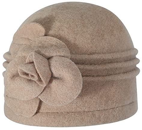 ZLYC Damen Winter Wolle Fischerhüte Blumen 1920s Vintage Bowler Hut (Blume Khaki),Einheitsgröße