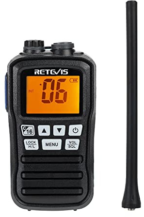 Retevis RM01 Marine Walkie Talkie, IP67 Wasserdichtes Handfunkgerät, Vibration, Schwebend 88 Kanäle Handfunkgerät zum KajakfahrenAngeln Bootfahren (Schwarz, 1 Stück)