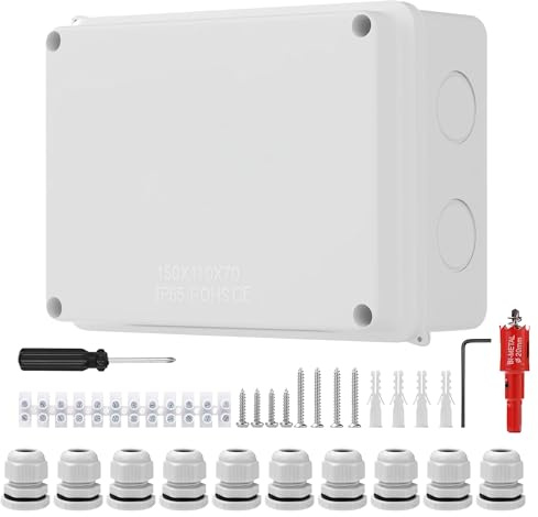 Verteilerdose Außen Wasserdicht Verteilerdose Abzweigdose Aufputz IP65,150x110x70mm Klemmkasten Aufputz Abzweigkasten M20 für Ø6-12 mm Kabel (Weiß)