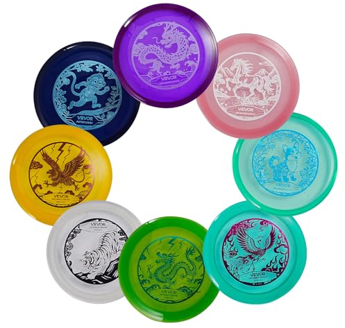 VEVOR Discgolf-Set Starterset (8 STK.), Anfänger-Frisbees für Ganzkörper-Krafttraining, mit Putter, Mid-Range, Driver, für Garten Rasen Strand Park im Freien