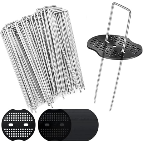 ASOPFYUM Unkrautvlies Haken, Erdhaken 50 Stück + 50 Stück Unterlegscheiben (150 x 40mm, Ø2,5mm) Anti Rost Verzinkte Bodenanker, Erdnägel aus Stahl im Set zur Befestigung von Unkrautflies