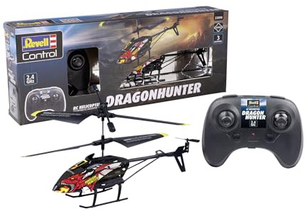 Revell Control, RC Helicopter Dragon Hunter, 3-Kanal GHz-Fernsteuerung, Elektronischer Gyro, Stabiles Rumpfwerk, Ersatzrotoren Inklusive, LiPo Akku und Ladegerät, Länge 23 cm, Ab 8 Jahren