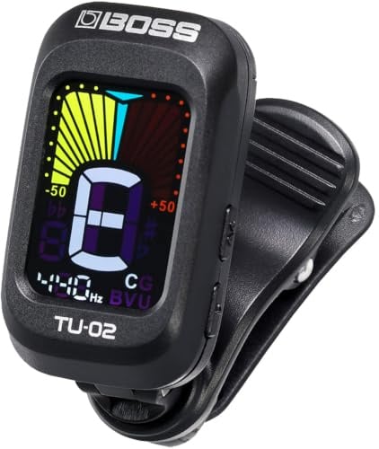 BOSS TU‑02 | Chromatischer Clip‑Tuner für Gitarre, Bass & Ukulele | Zuverlässiger und präziser Tuner mit Batteriebetrieb, kontrastreichem Farbdisplay und BOSS Garantie