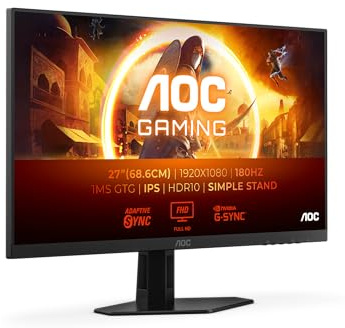 AOC 27G4XED 27 Zoll FHD Gaming Monitor, 180Hz, Fast IPS Panel, 0.5ms MPRT, Adaptive Sync, HDR10, G-Sync Compatible, Lautsprecher,(1920x1080 HDMI 2X 2.0 DP 1x 1.4) Schwarz