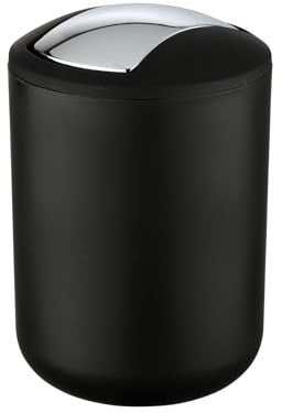 WENKO Kosmetikeimer Brasil S, 2 Liter Fassungsvermögen, Badezimmer-Mülleimer mit Schwingdeckel, Kleiner Abfalleimer aus bruchsicherem Kunststoff, BPA-frei, Ø 14 x 21 cm, Schwarz