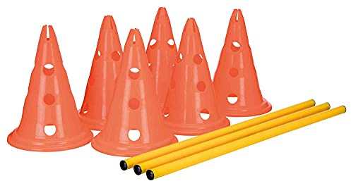 TRIXIE Pylonen-Hindernis-Set - strapazierfähiges Trainingszubehör für Hunde Agility-Training - ø 23 × 30 cm/78 cm orange/gelb, Hundesport-Ausrüstung für Zuhause - 32091