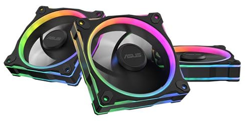 ASUS Prime MR120 Black 3in1 ARGB Reverse-Gehäuselüfter 3er-Set (beidseitige Beleuchtung, 20 adressierbare RGB-LED, 28 mm, PWM-Steuerung, Lüfterdrehzahl 1600 U/min, 23dB(A) Lärmpegel, 58 CFM, Schwarz)