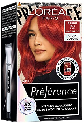 L'Oréal Paris Intensive dauerhafte Haarfarbe, Bis zu 8 Wochen glänzendes Haar und intensive Farbe, Préférence Vivid Colors, Farbe: 8.624 BRIGHT RED, 1 Stück