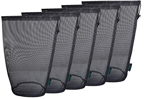 iBasingo Schwarze Netztasche Nylonsack Robuste Kordelzug-Netzbeutel Kleiner Reisestapelsack Mesh Storage Ditty Bag für Kosmetik Duschgel Flaschentopf Tennis Golfball Outdoor Tools 5 Stück BVP05