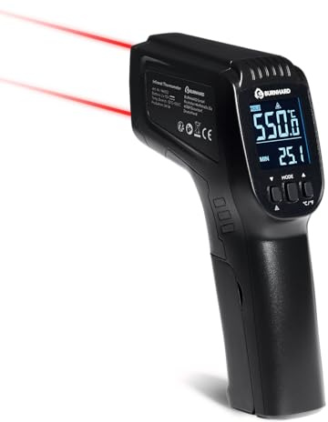 BURNHARD® Infrarot-Thermometer, Dual-Laser, -50 – 550 °C, Laser Temperaturmessgerät mit Hold-Funktion, batteriebetrieben, Emissionsgrad einstellbar, ideal für Pizzasteine und Grillplatten