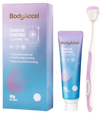 BodyAccel Zungenreiniger Gel mit Zungenbürste - Frischer Atem Mundpflege Kit - Zungenschaber Gel Set für Mundgeruch Entfernung, Erhaltung der Mundgesundheit