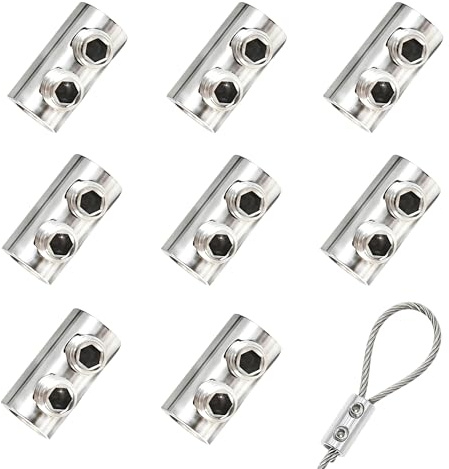 8 Stück Drahtseilklemme aus Edelstahl, vielseitige Seilklemme und Wire Rope Clamp für Stahlseil Befestigung, praktische Seilverbinder mit Schlüssel für DIY and Outdoor Projekte – Rope Fixing Set